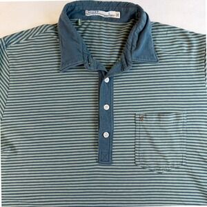 Criquet Golf Polo Mens L Green Striped Pima Cotton Short Sleeve Preppy Classic